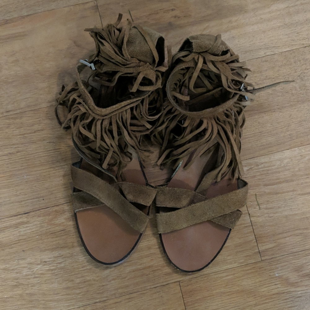 Brown suede fringe Zara sandals